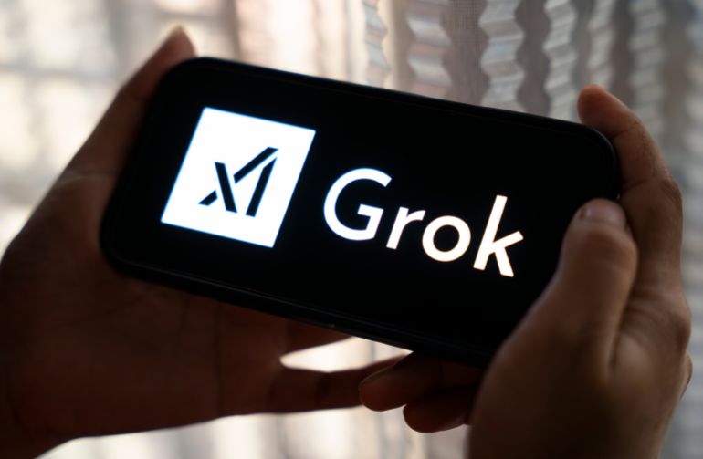 New Delhi, India. 12 شباط 2025 : In this photo illustration Grok, an AI chatbot by xAI, app icon seen in an iPhone screen. Generative AI and modern chatbot tech concept. (73 matches)