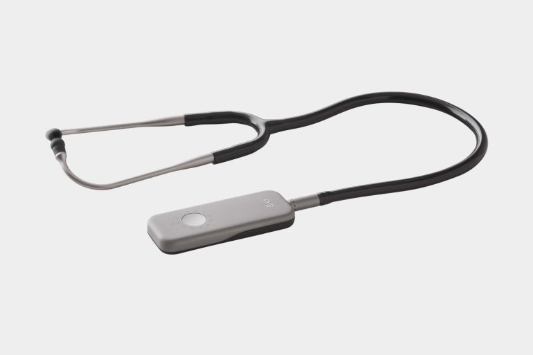 The AI-led stethoscope analyses differences in heartbeat and blood flow undetectable to the human ear, and takes an ECG recording. Photograph: Eko Health