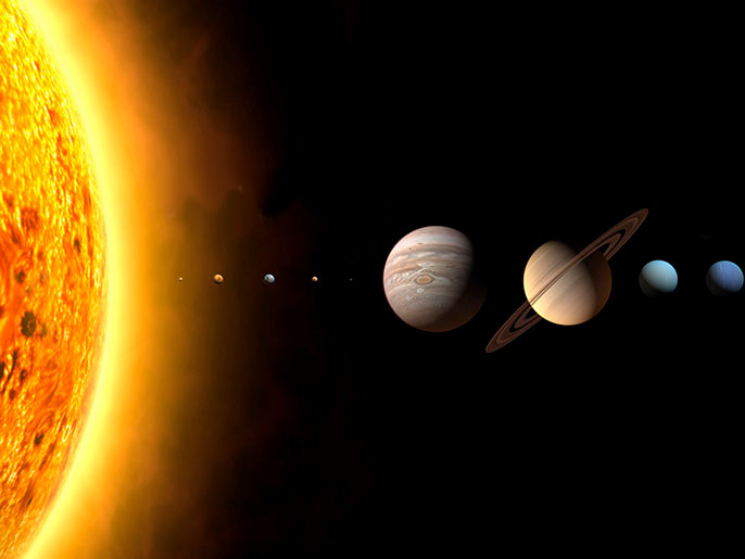 epa00801162 The illustration by the International Astronomical Union (IAU) shows the redefined planets and dwarf-planets of the solar system. The conference of the IAU downgraded Pluto to a dwarf-planet and decided on the first scientific definition of the term 'planet' in Prague, Czech Republic, Thursday, 24 آب 2006. From now on the sun has eight recognised plantes being Mercure, Venus, Earth, Mars, Jupiter, Saturn, Uranus and Neptune and the dwarf-planets Ceres, Pluto and 2003 UB313 provisionally named Xena. Pluto's companion Charon, which was to be granted planet status will stay determined as a moon. EPA/IAU Martin Kommesser