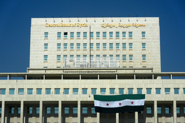 DAMASCUS, SYRIA - JANUARY 18: A view of the Central Bank of Syria as they continue their daily lives after the overthrow of the 61-year Baath regime in the country and the end of the Assad family era, in Damascus, Syria on كانون الثاني 18, 2025. (Photo by Erçin Ertürk/Anadolu via Getty Images)