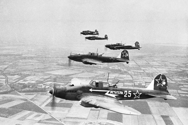 Germany. Berlin. نيسان 1945 Soviet Il-2 attack aircraft during World War II. The exact date of the shooting has not been established. Highest possible quality. Mark Redkin/TASS وكالة الأنباء الروسية "تاس"